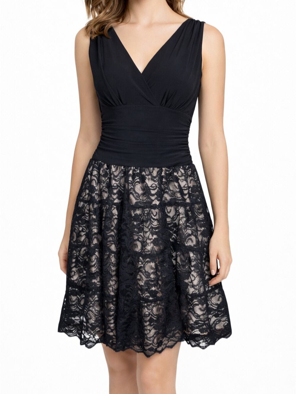 Black Lace Overlay Cocktail Dress 10P Fit & Flare Elegant Dark Fairy Whimsigoth